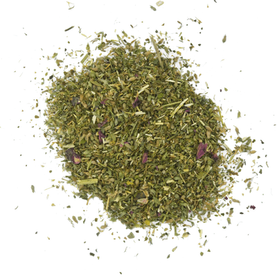 Loose blend of Meowijuana Stargazer Mix with chamomile, rose petals, and catnip for a soothing effect on cats.
