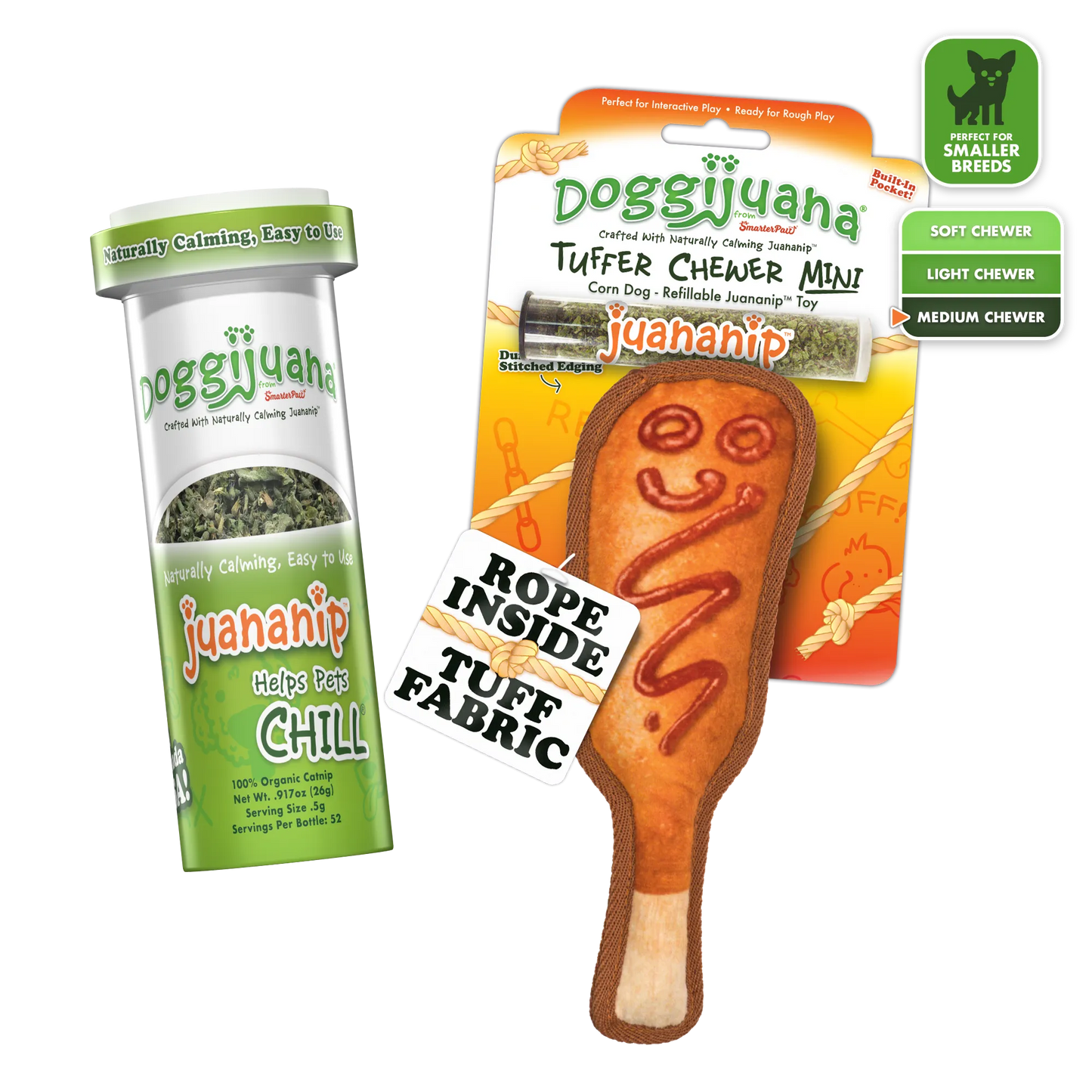 Tuffer Chewer Mini Doggi Duo Bundle - Corn Dog & Juananip