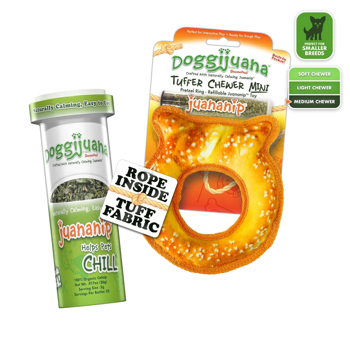 Tuffer Chewer Mini Doggi Duo Bundle - Pretzel Ring & Juananip