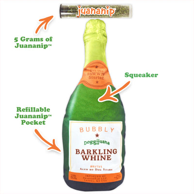 Get the Pawty Started Barkling Whine Champagne Refillable Dog Toy