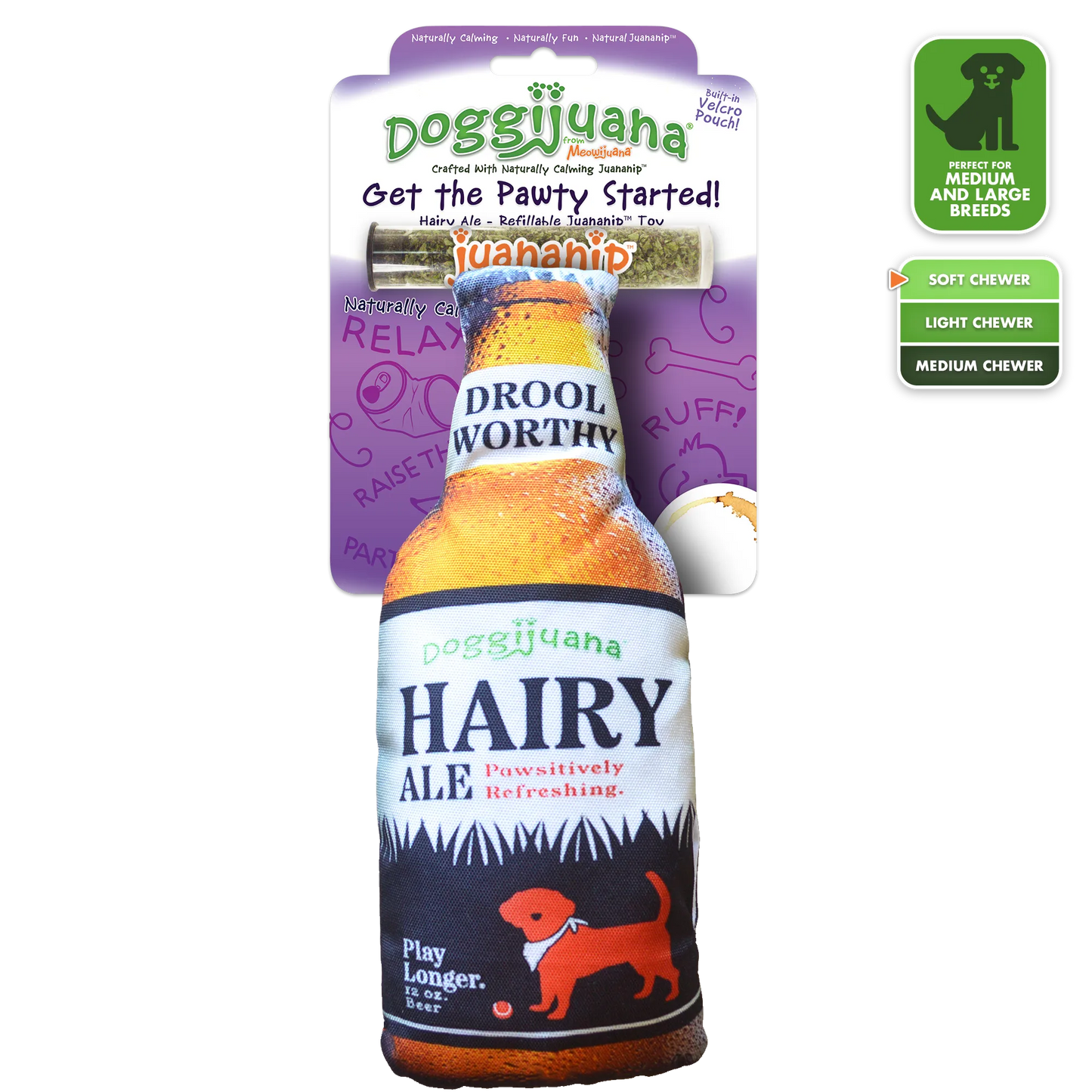 Get the Pawty Started Hairy Ale Refillable Dog Toy
