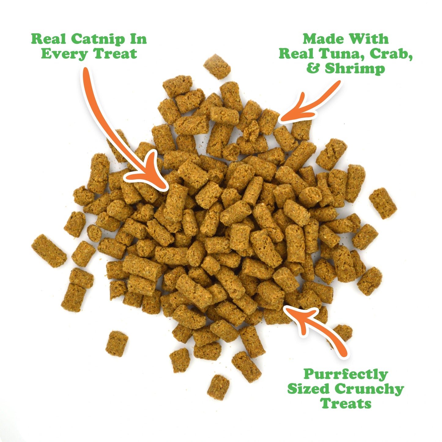 Colorful gummy bear-shaped cat toy beside a bag of Meowijuana® Crunchie Munchie® Seafood Treats, perfect for interactive feline play