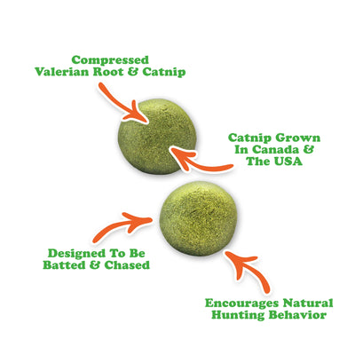 Meowijuana Kalico Kush Whack’Ems – 2-pack of valerian root and catnip compressed ball toys, great for picky cats who love to play.