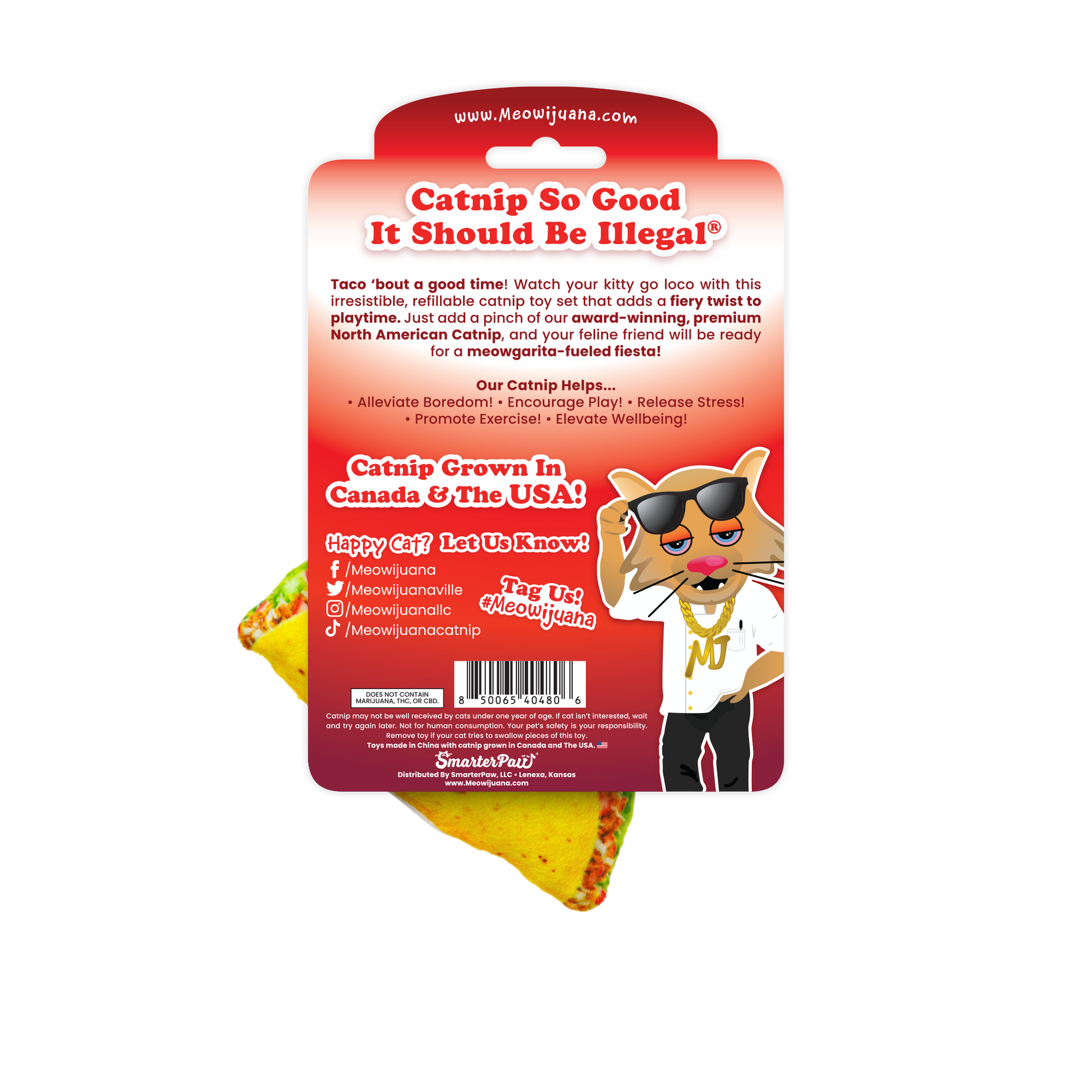 Meowijuana Get Spicy! – refillable taco and margarita catnip toy set. Comes with premium catnip. Fiesta fun for your feisty feline!