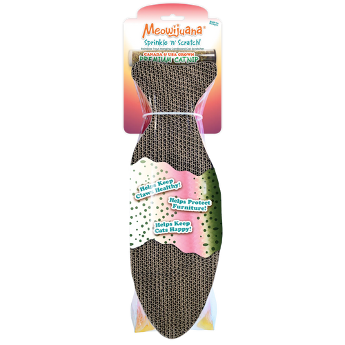 A durable corrugated cardboard cat scratcher with premium catnip, designed to relieve stress and protect furniture.