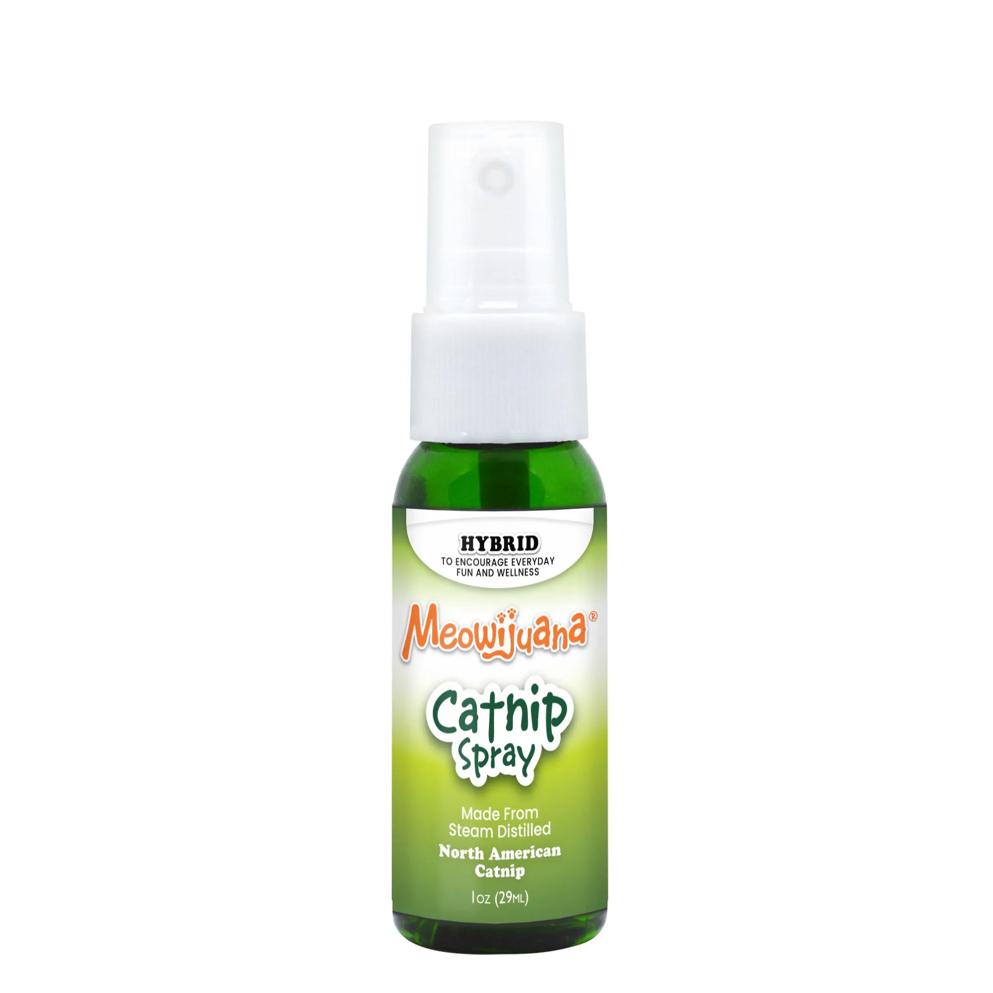 Meowijuana Hybrid Catnip Spray bottle made from North American catnip, promoting everyday fun and relaxation for cats.