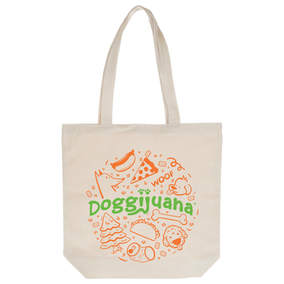 Canvas tote bag with Meowijuana design on one side and Doggijuana design on the other.