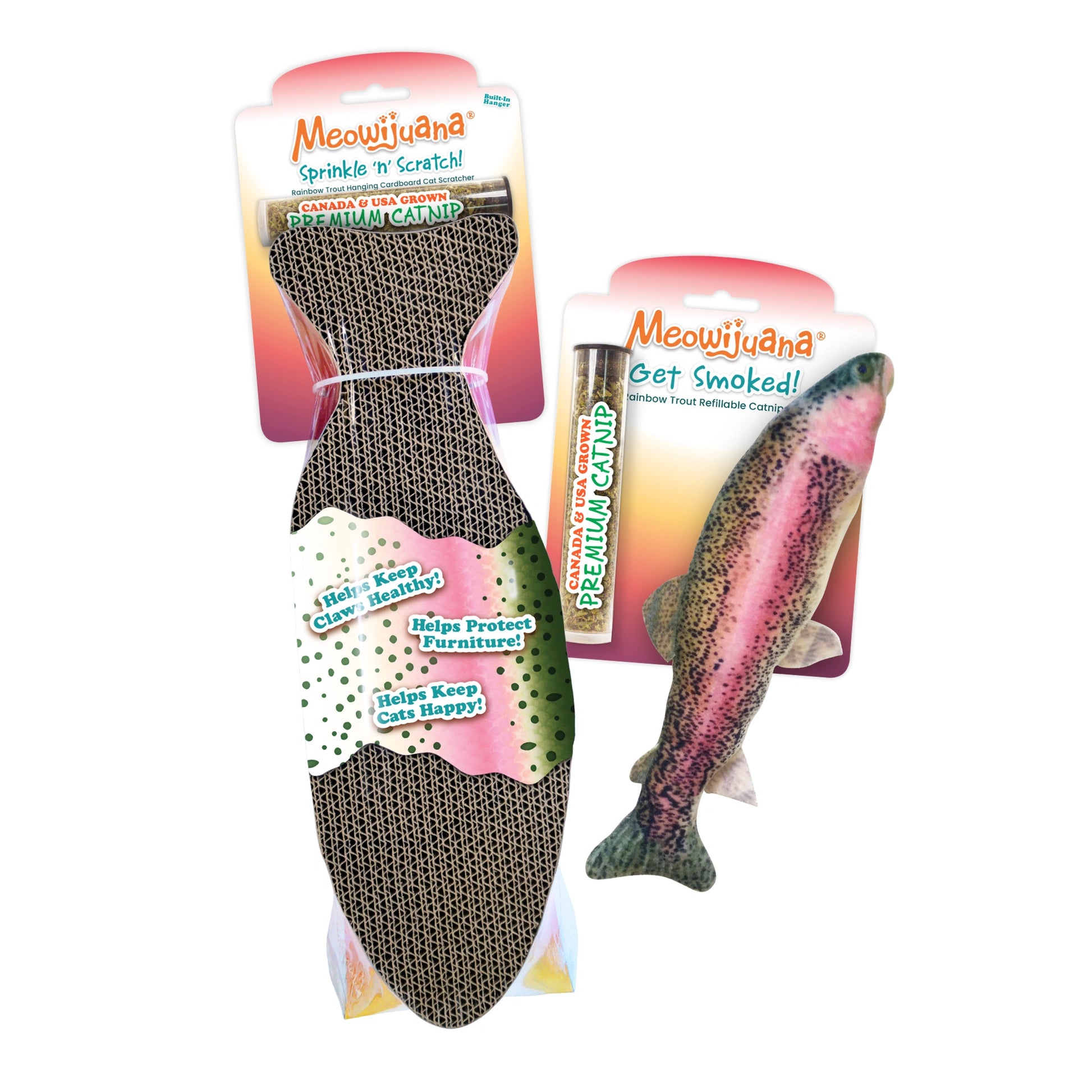 Meowijuana scratcher & rainbow trout toy bundle