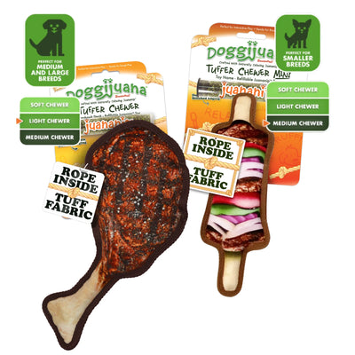 Tomahawk Steak and Mini Kebab Tuffer dog toy bundle