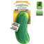 Dog toy shaped like a dill pickle with a Tuffer Chewer label and Juananip packet for refilling, designed for medium chewers.