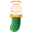 Back of the dill pickle-shaped dog toy packaging, showing instructions for using Juananip and details about the toy's durability.