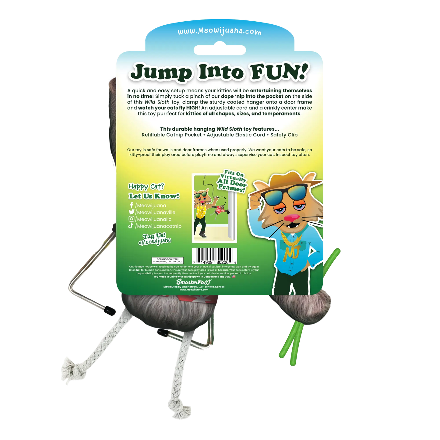 Jump 'n' Jamb Get Wild Sloth Refillable Interactive Cat Toy