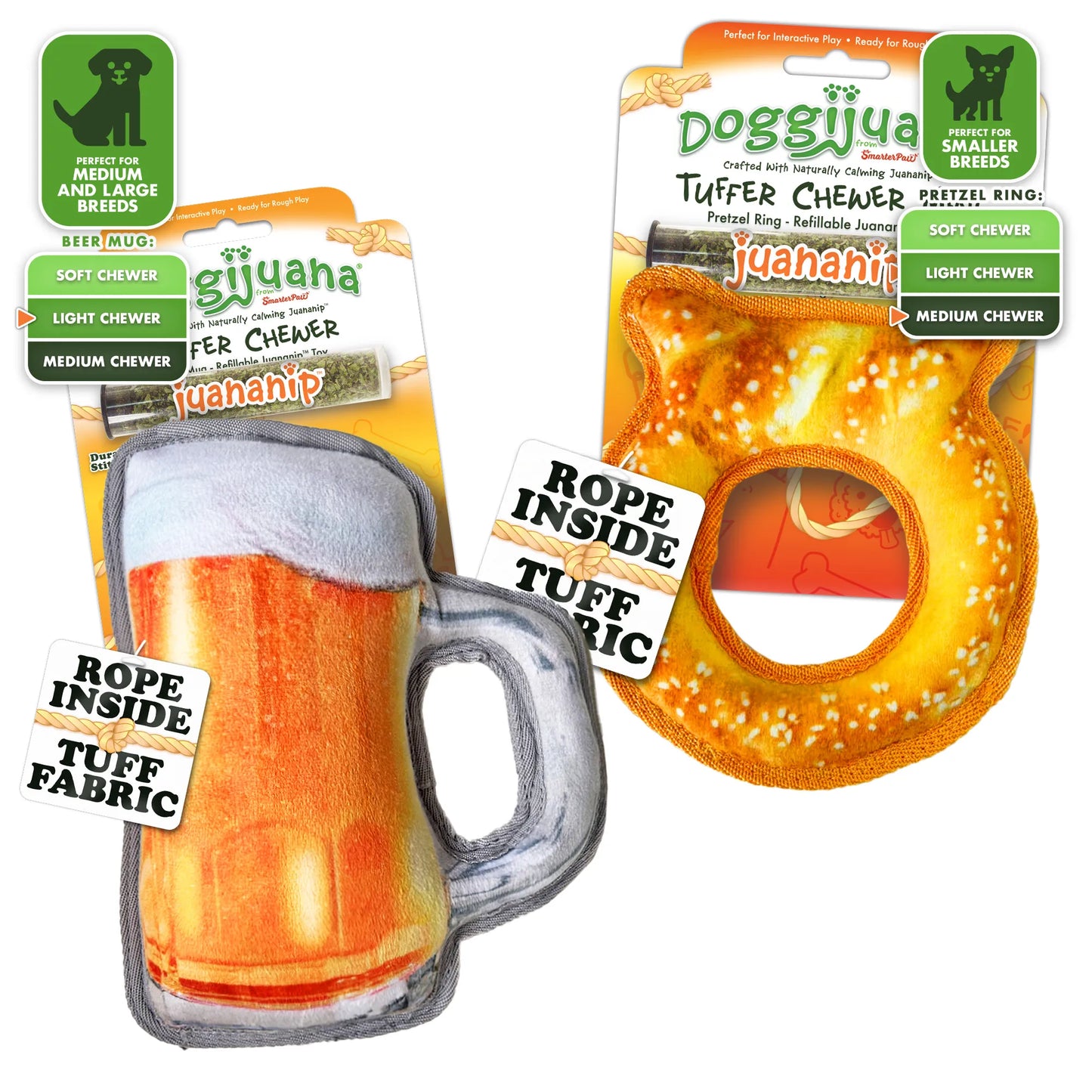 Tuffer Chewer Mini Doggi Duo Bundle - Beer Mug & Pretzel Ring Dog Toys