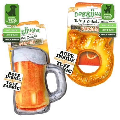 Tuffer Chewer Mini Doggi Duo Bundle - Beer Mug & Pretzel Ring Dog Toys