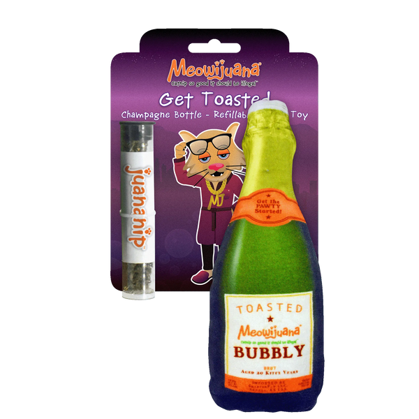 Get Toasted Champagne Bottle Refillable Cat Toy for Feline Fun