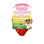 Bright red strawberry-shaped cat toy beside a bag of Meowijuana® Crunchie Munchie® Chicken Treats, perfect for interactive play.