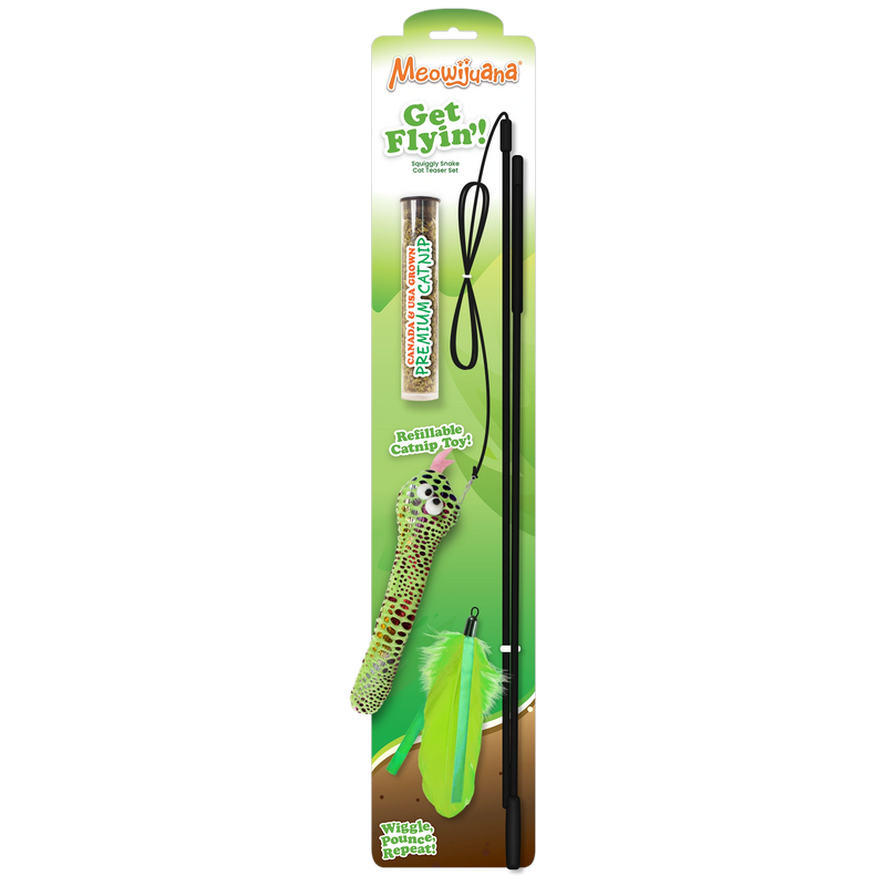 Flexible wand, refillable catnip lure, infinite chase.