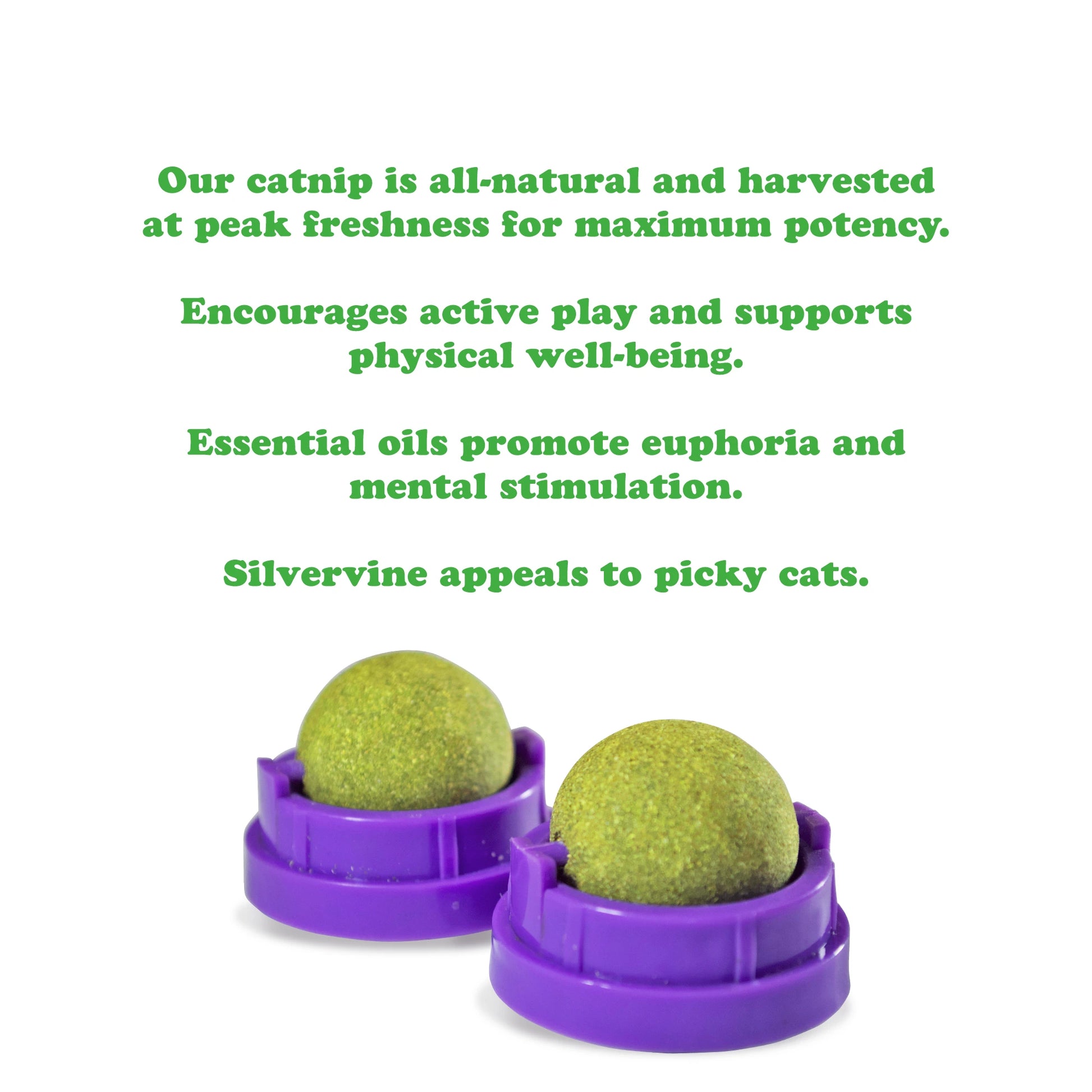 Meowijuana Purrple Passion Stick 'n' Lick – 2-pack of stick-on silvervine and catnip balls for hands-free licking and playful feline fun.