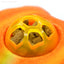Close-up of treat dispensing ball filled with crunchy cat treats.