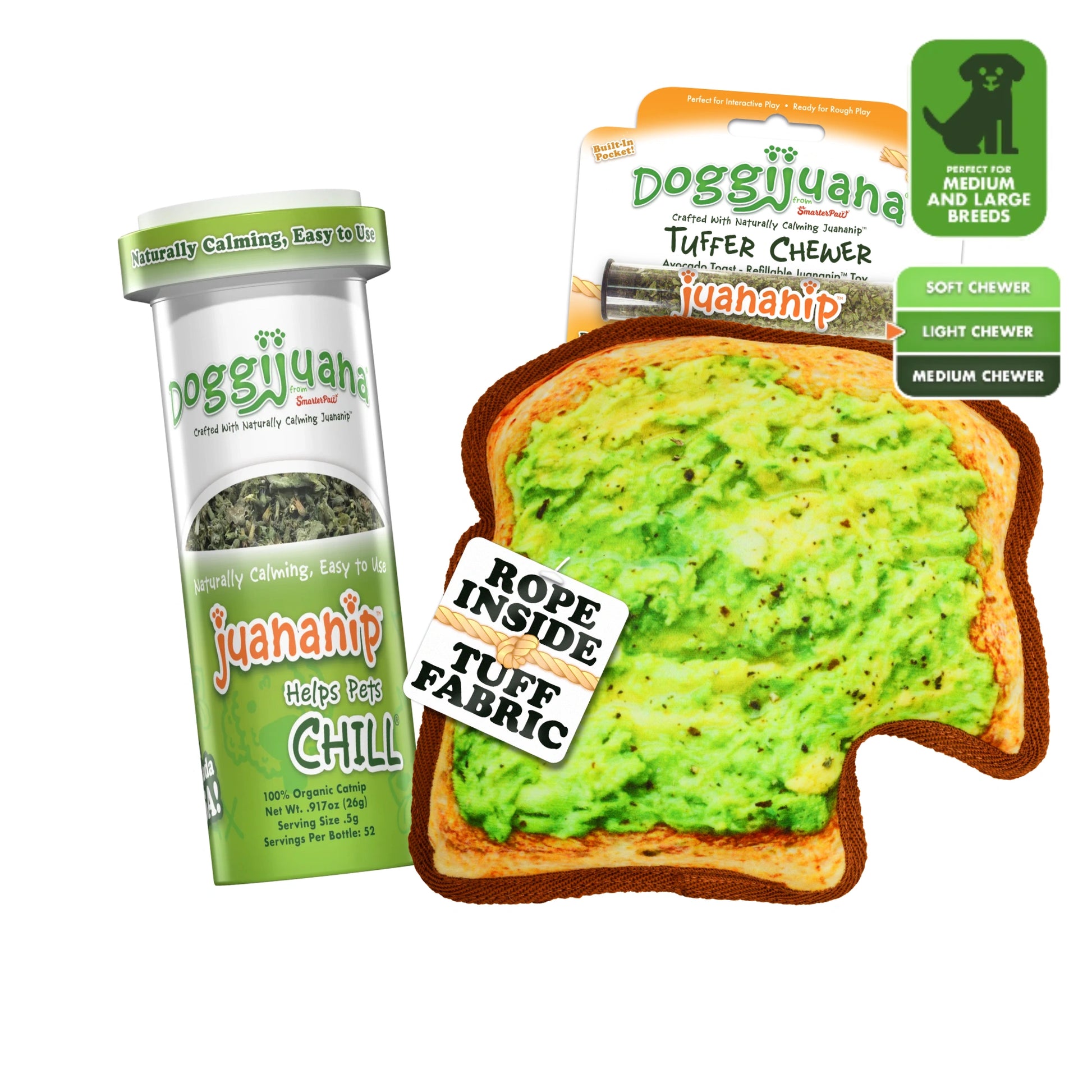 Doggi Duo avocado toast toy & Juananip refill bundle