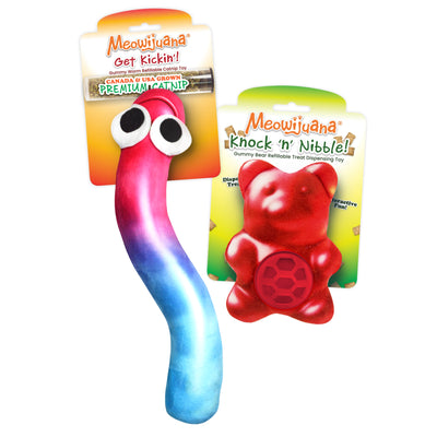 Meowijuana gummy worm & treat bear cat toy bundle