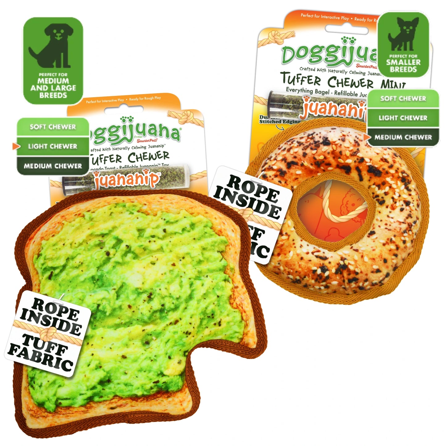 Avocado Toast and Bagel Tuffer dog toy bundle