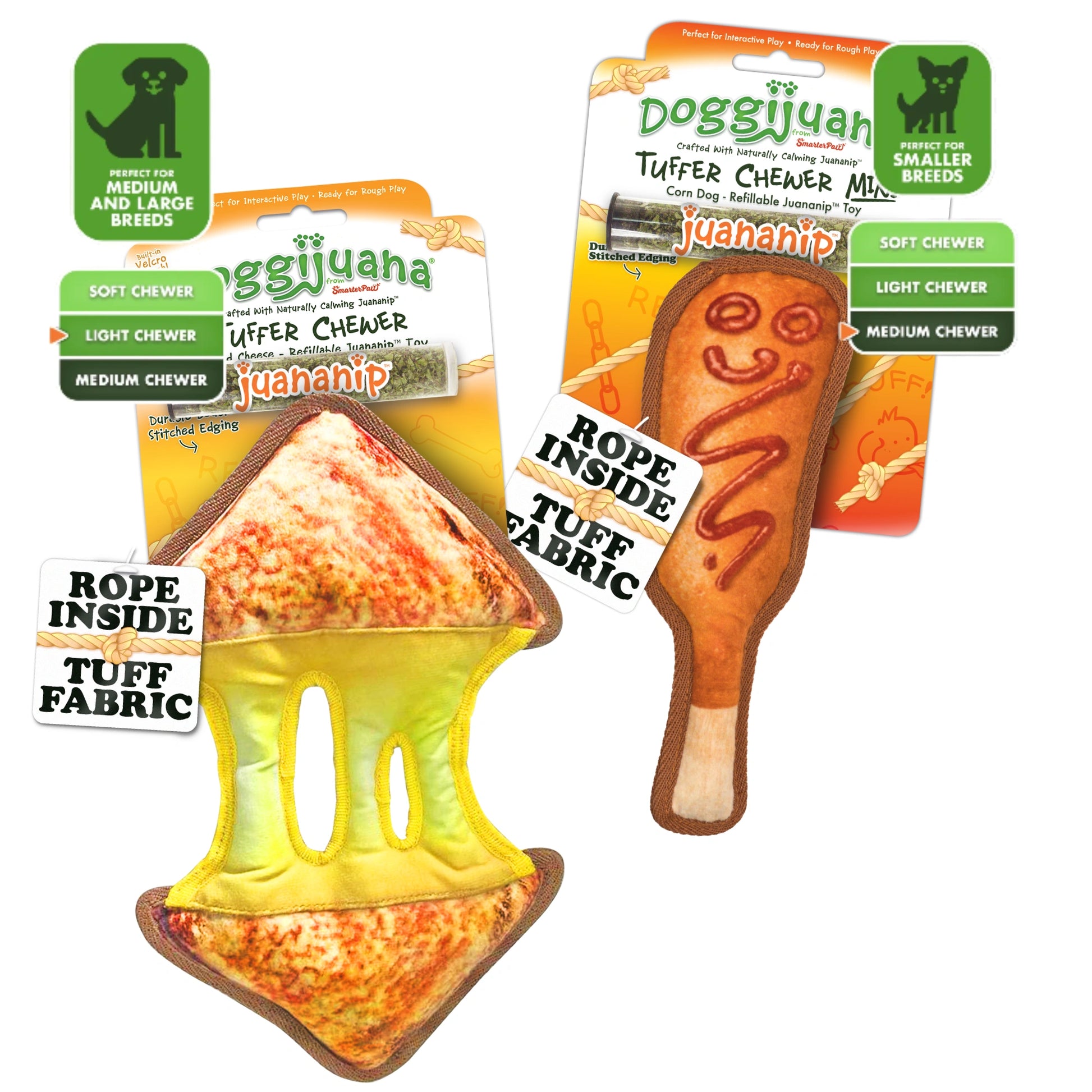 Grilled Cheese and Corn Dog tough dog toy bundle