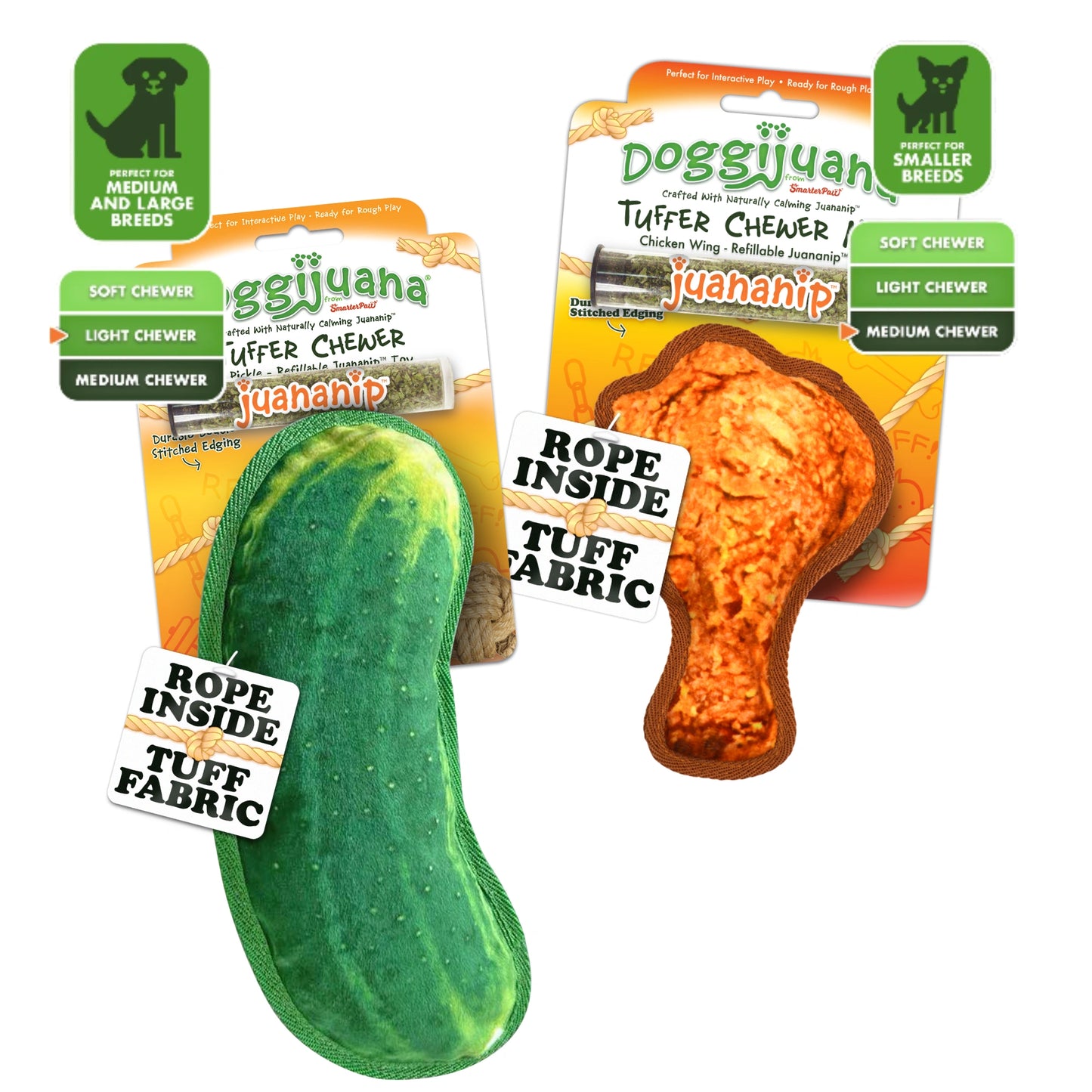 Dill Pickle and Chicken Wing tough dog toy bundle