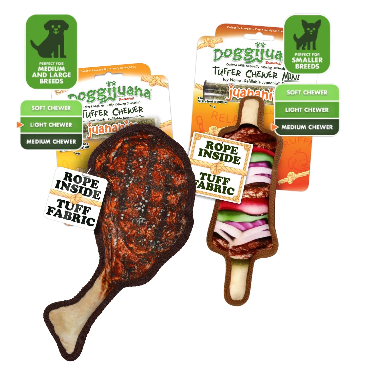 Tomahawk Steak and Mini Kebab Tuffer dog toy bundle